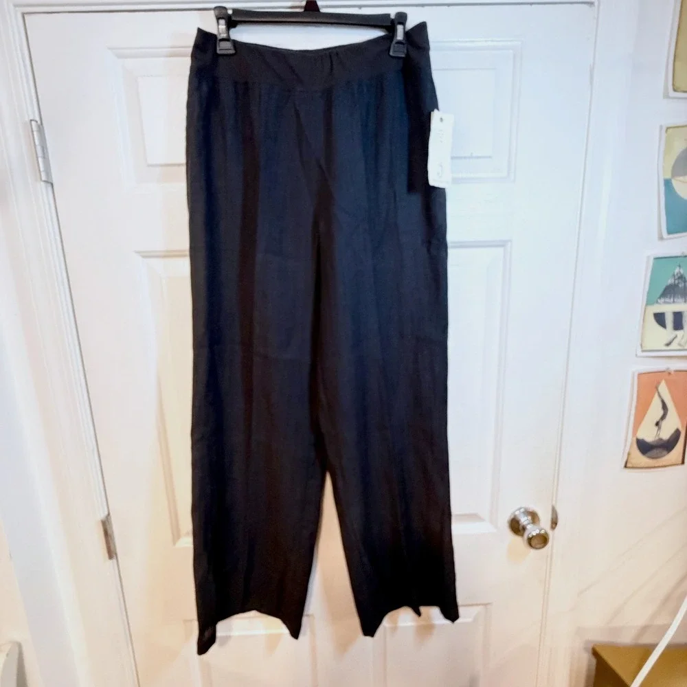 Jones Womens Black Wide Leg Textured Pull On Pants M High Rise Flowy Lightweight - Picture 2 of 9